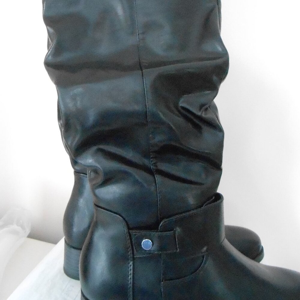 Black Knee-High Women's Buckle Riding Boots with Chunky Heels-Size 8-NWOT - Picture 3 of 9